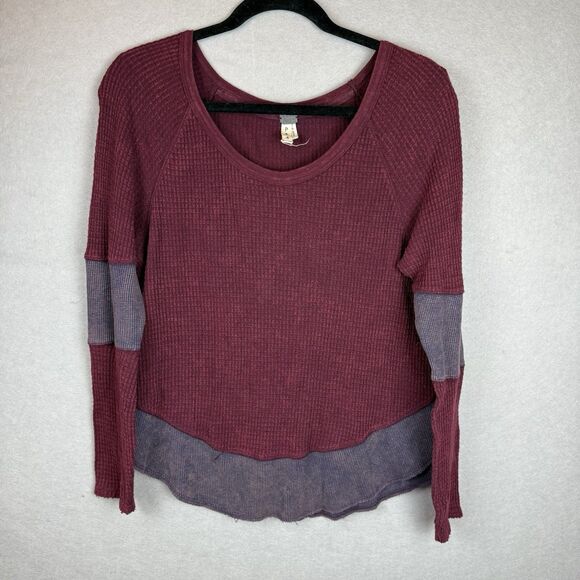 We the Free People Burgundy And Grey Waffle Thermal Top Small Long Sleeve - Picture 1 of 6